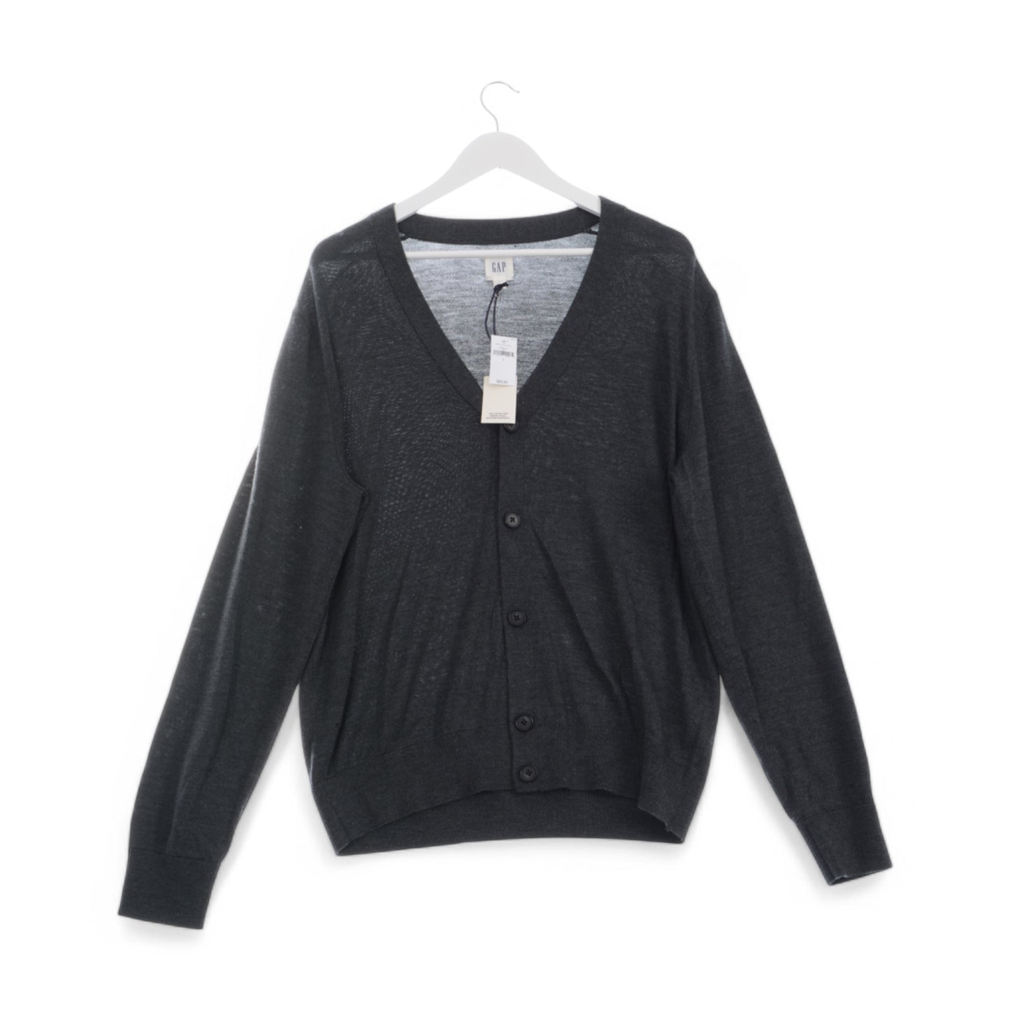 Film Studio Rental – Gap Charcoal Cardigan 100% Extra Fine Merino Wool Size Large