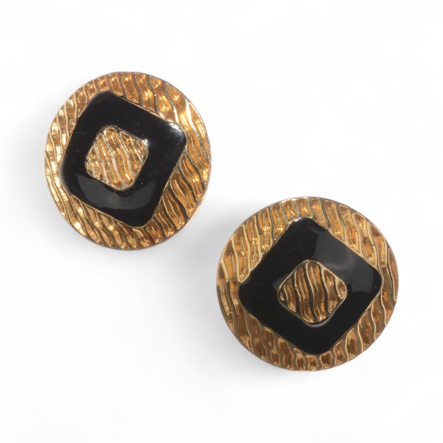 Black & Gold Geometric Clip-On Earrings SZ M