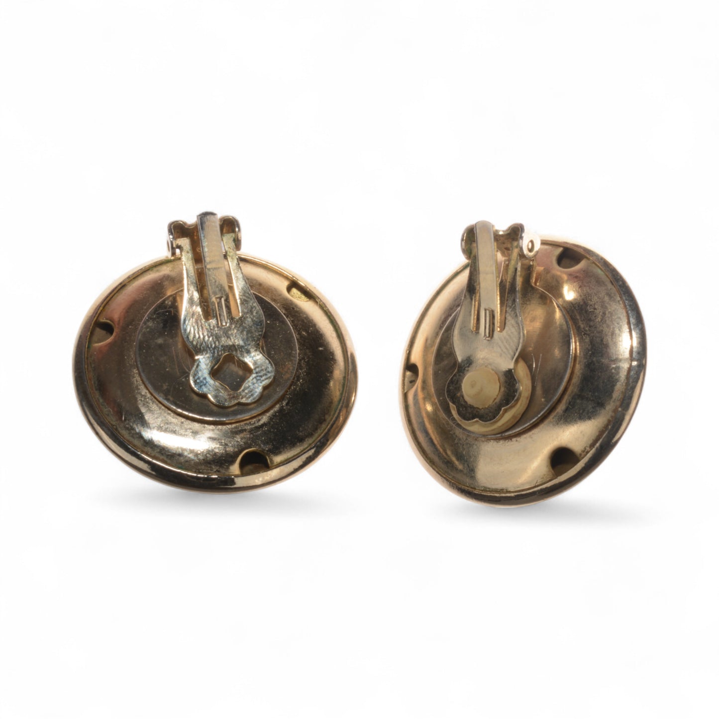 Gold & Blue Floral Inset Clip-On Earrings SZ M